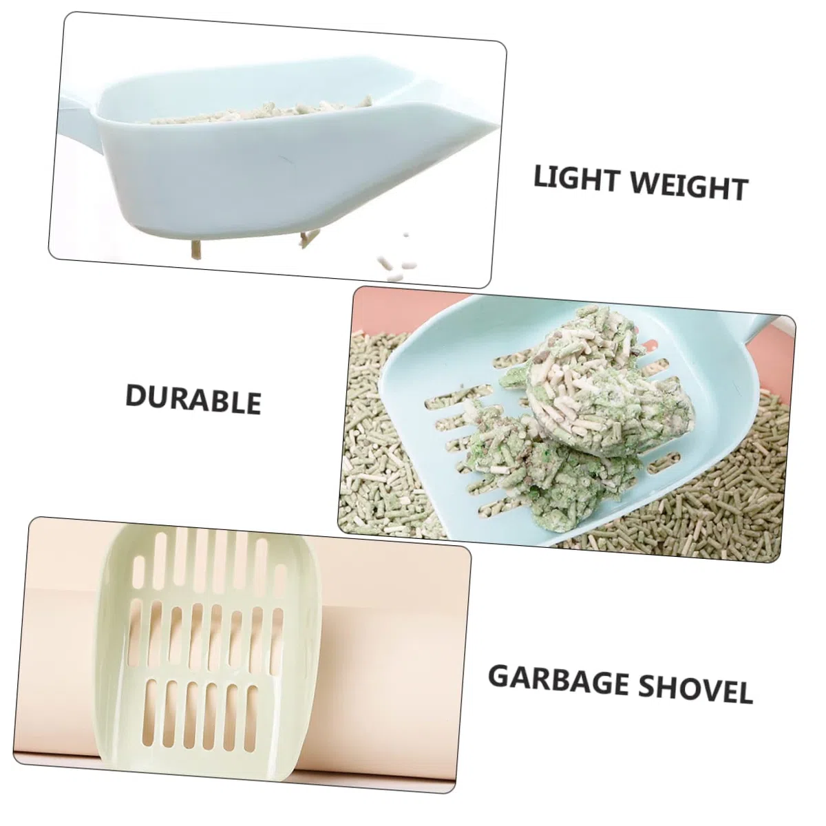 Material de la pala de arena para gatos con boca ancha para una fácil limpieza, diseño ligero y cómodo