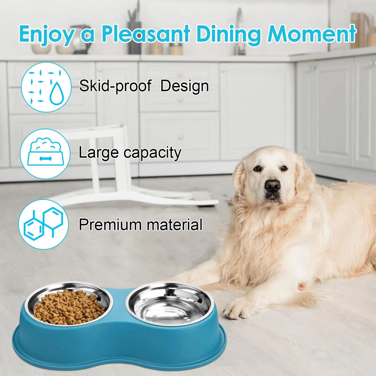 Epetslove Juego de cuencos grandes de acero inoxidable para perros con base antideslizante, cuencos de alimentación para mascotas con bordes elevados para evitar derrames, plato para perros y gatos