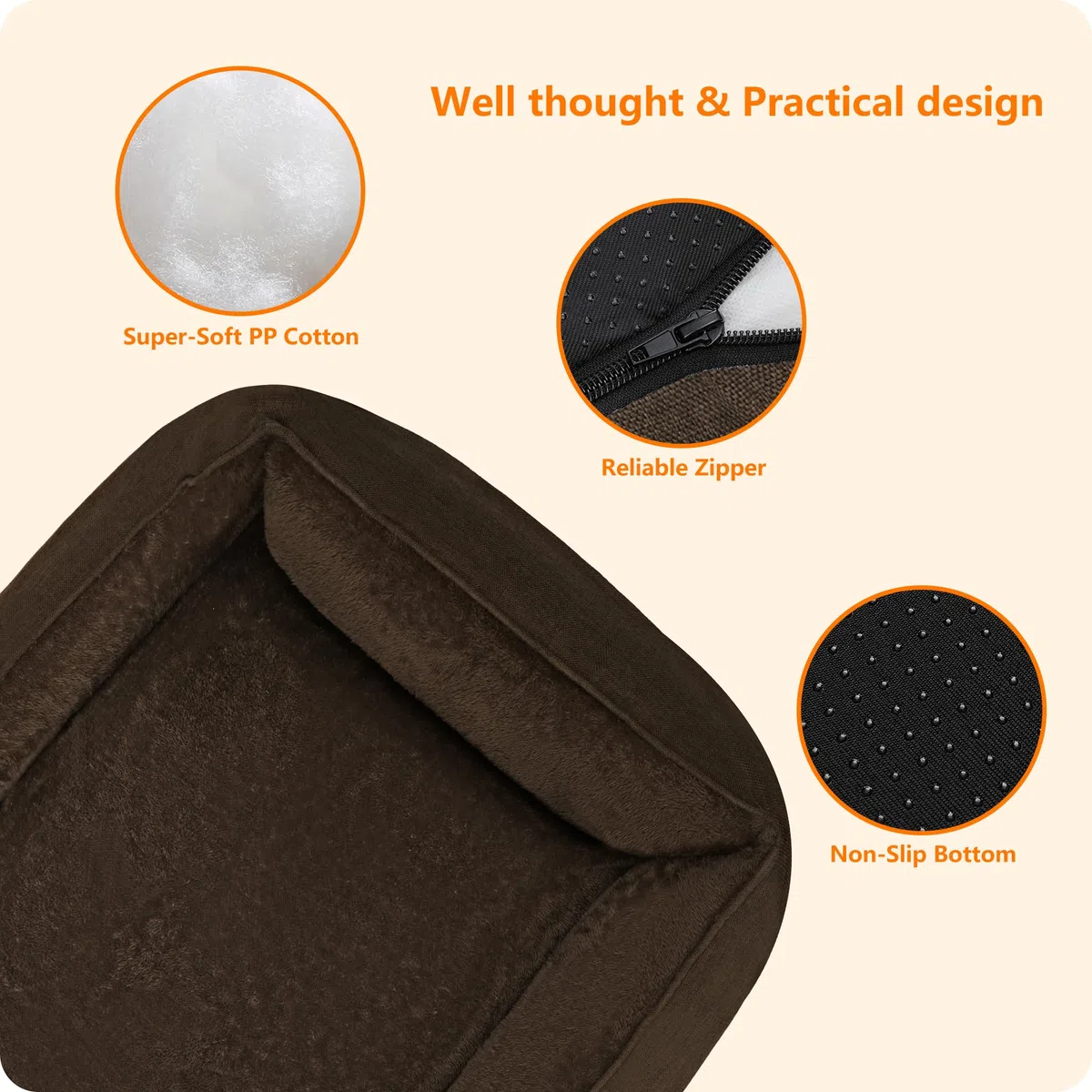 HMTOPE Cama para perros, Cuna y Cojín para perros, Sofá para perros, Cesta extraíble y lavable, marrón, 110 x 86 x 26 cm