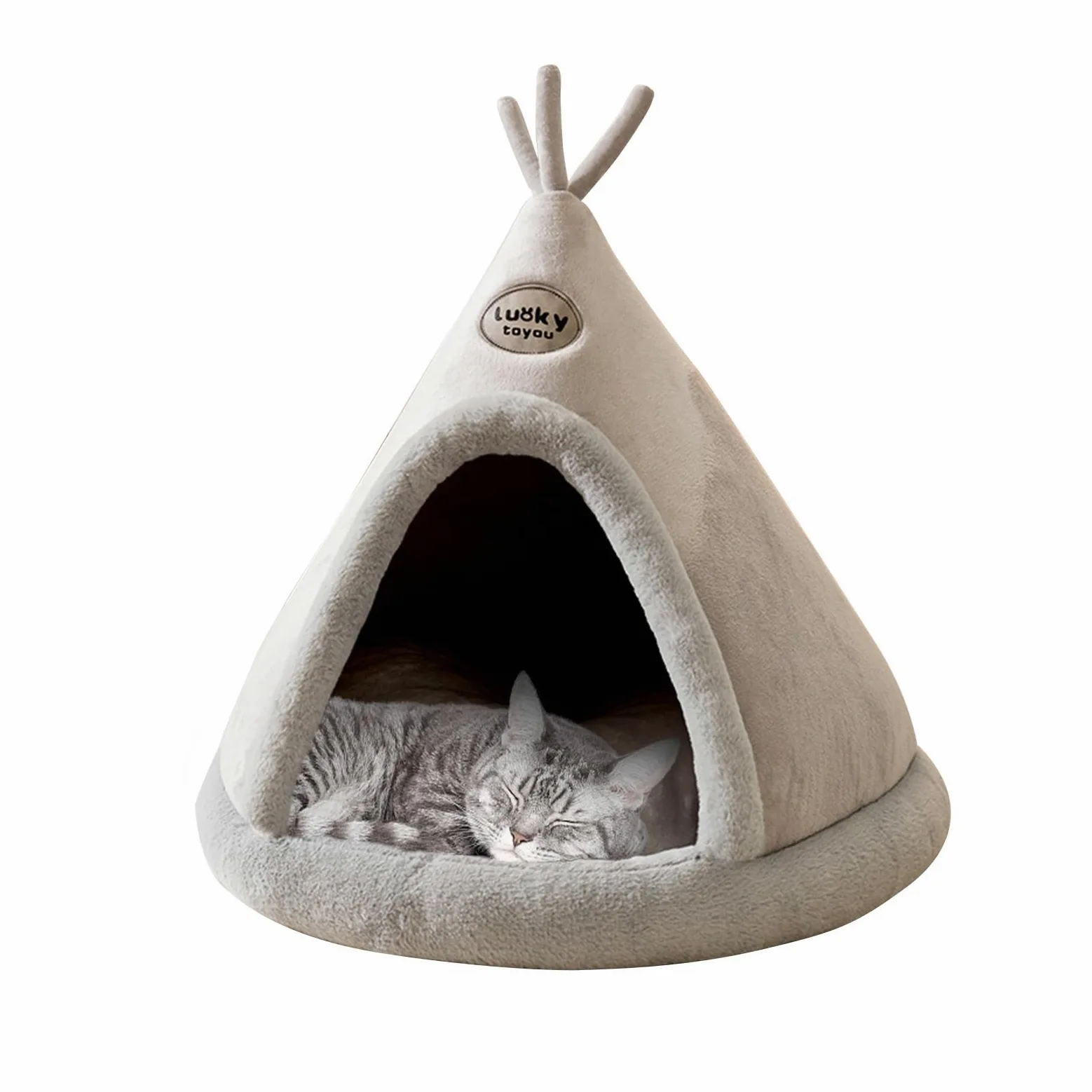 Galatée Cama Cueva para Gatos, Cómodo Tipi para Gatos Triangular, Casa Cueva y Cama para Gatos De Vacaciones para Mascotas, Tienda De Campaña Acogedora y Cálida para Perros y Gatos(XL, Gris)