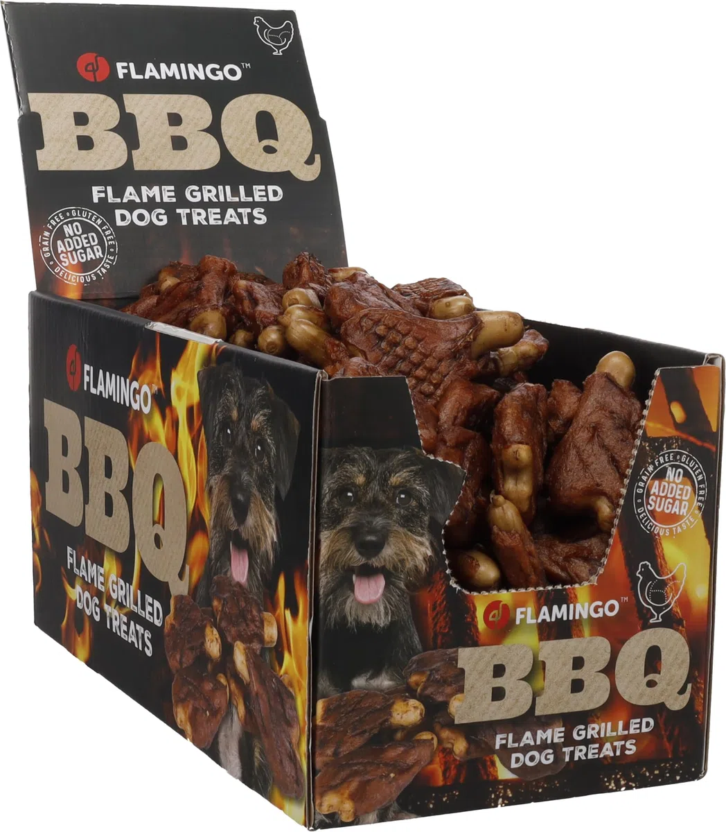 Snacks para Perros - Flamingo BBQ T-Bone con Pollo - 6 x 4 x 1 cm - 2 kg Display - Rica en proteínas - sin Gluten - sin Cereales - sin azúcares añadidos