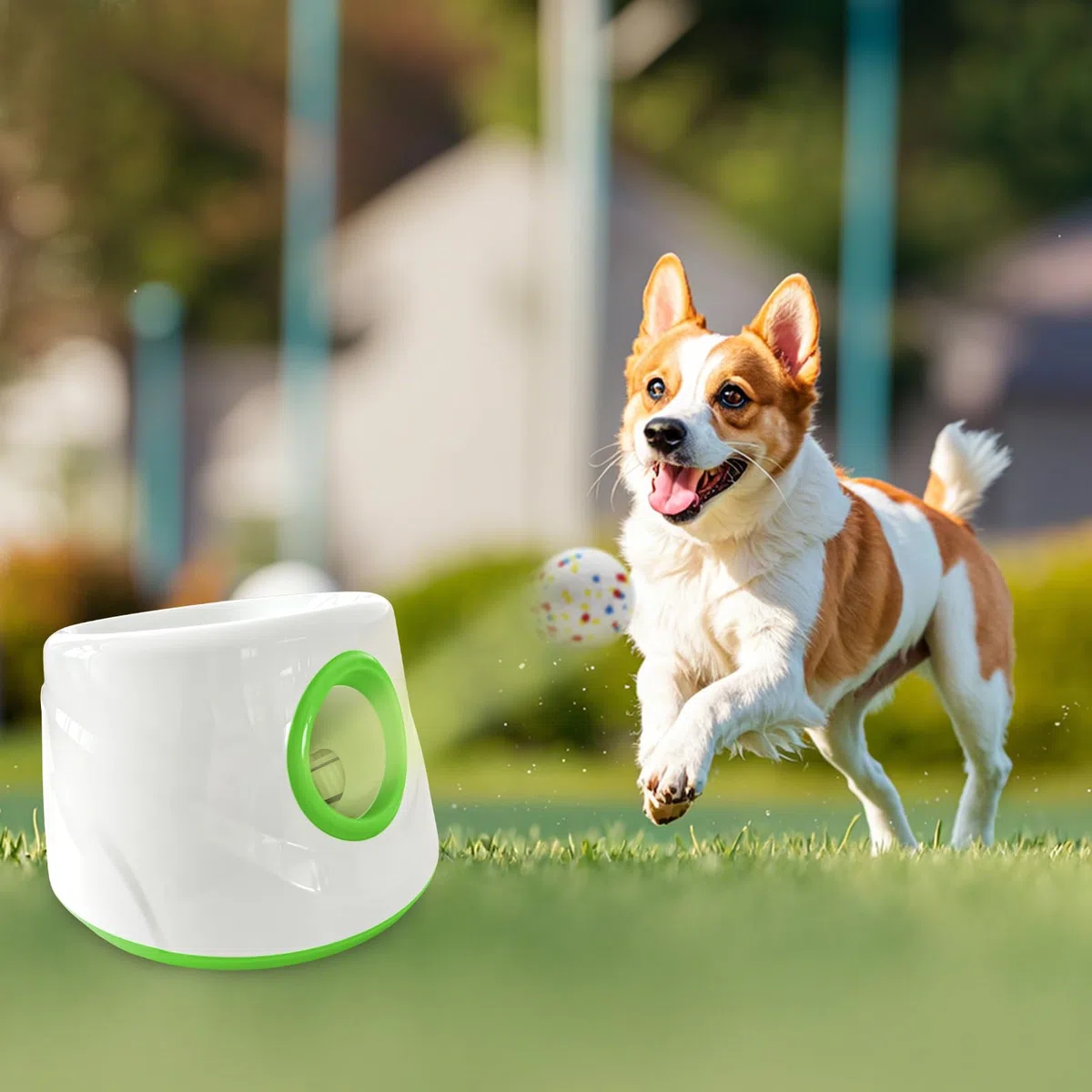Lanzador automático de pelotas para perros con 6 pelotas de tenis ETPU, lanzador de pelotas de perro para perros pequeños y medianos, 3 distancias ajustables de 19 a 45 pies, máquina interactiva