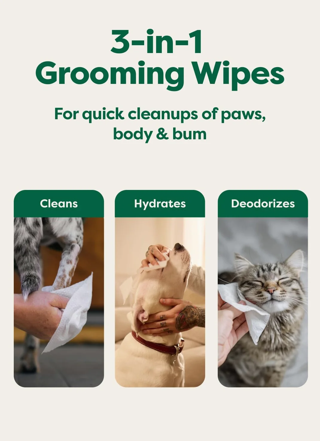 Earth Rated Toallitas para mascotas para perros y gatos, hipoalergénicas, limpieza 3 en 1, desodorizante e hidratante, para las patas de aseo, cuerpo y trasero, nuevo té blanco y albahaca escente, 400