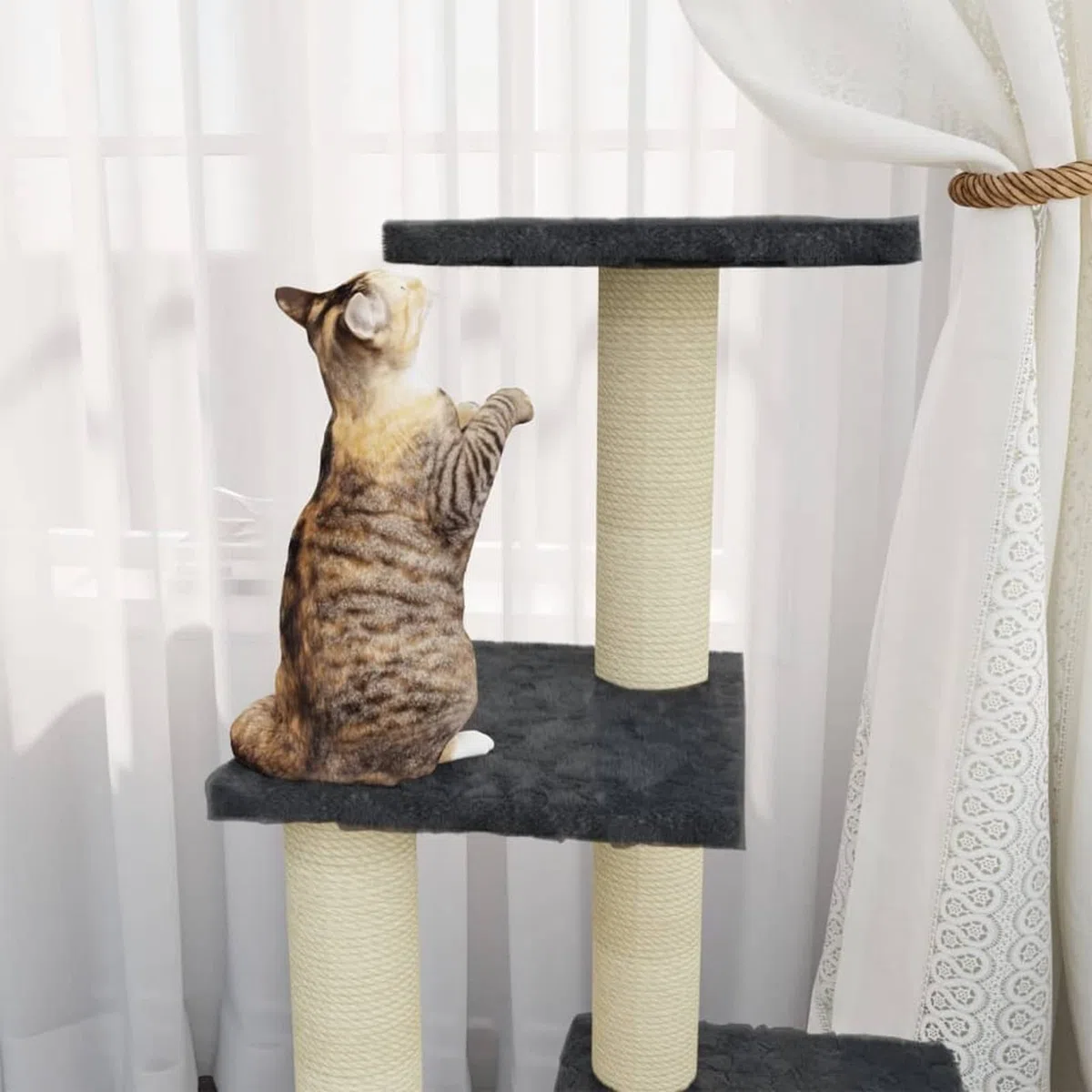 Rascador para Gatos con Postes de sisal, Arbol para Gatos, Gatos Accesorios, Arranhador para Gatos, Arbol Rascador Gatos, Gris Oscuro 92 cm