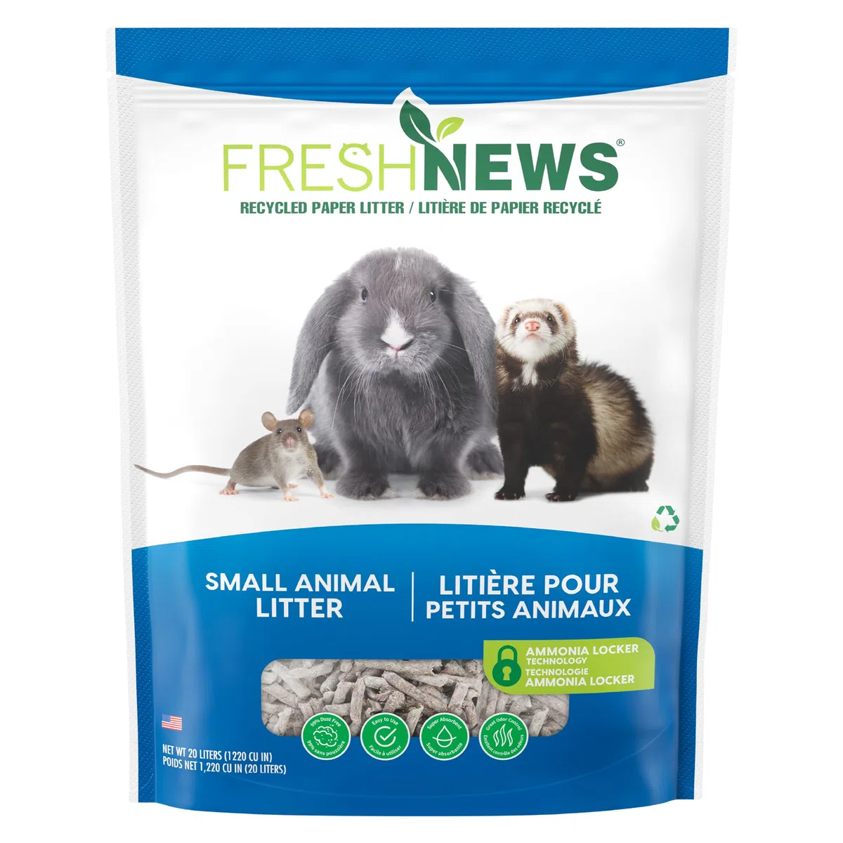 Fresh News - Ropa de cama de papel reciclado para animales pequeños, 20 litros