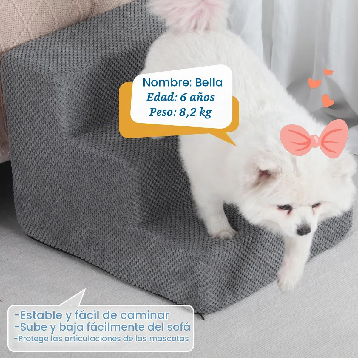 Escalones para Perros pequeños, escaleras de Perro de 3 escalones para Camas Altas y sofá, escaleras Antideslizantes para Perros y Gatos pequeños, escaleras de Cama para Perros, Gris, 3/4/5 escalones