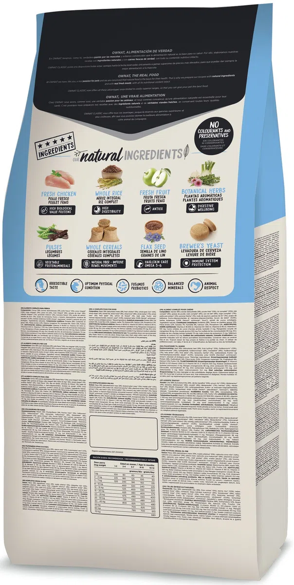 Ownat Pienso para Cachorros Dog Classic Pollo (15 kg), Alimento para Perros Balanceado Natural. Ownat para Perros Pequeños sin Preservantes ni Colorantes, Alto en Proteínas.