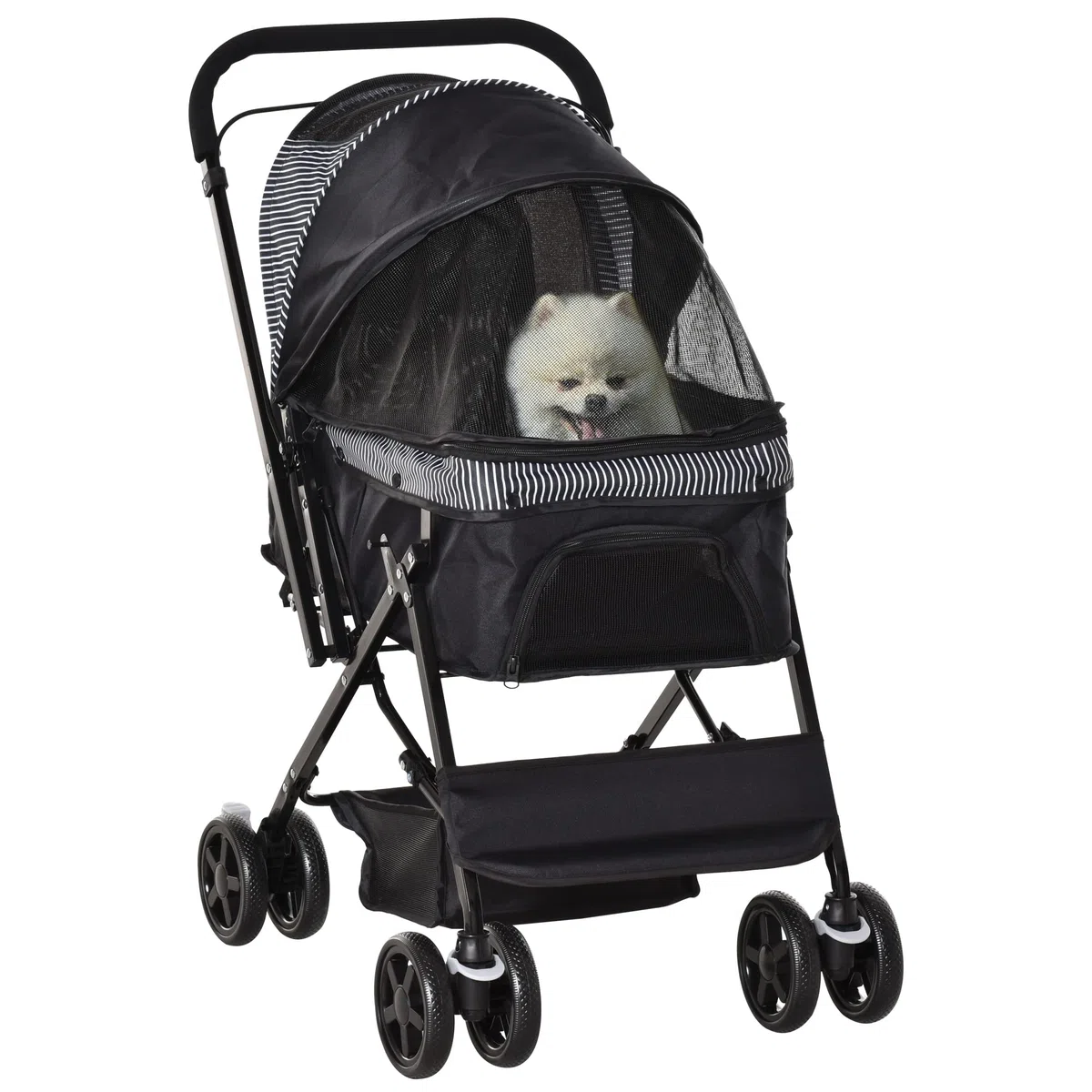 PawHut Cochecito para perros y gatos pequeños, color negro, 76,5 x 52 x 95 cm | Carrito para perros, carrito para mascotas, carrito para mascotas, carrito para gatos, Oxford
