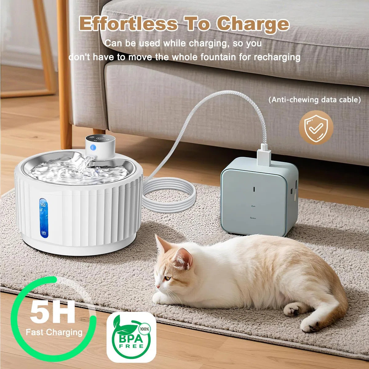 Fuente para gatos, 2,8 L, inalámbrico, 4000 mAh, con detector de movimiento
