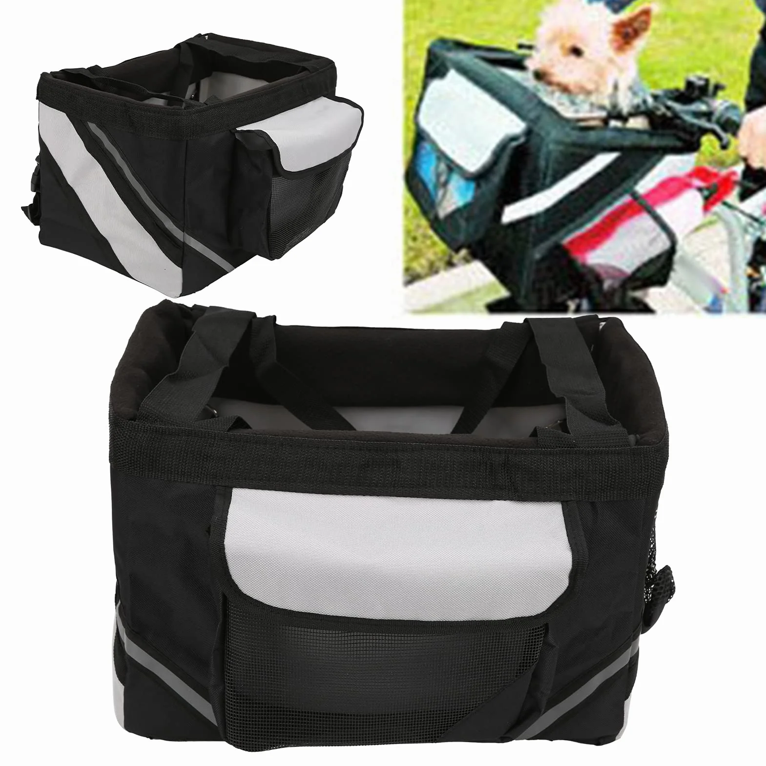 Cesta Delantera Desmontable para Bicicleta, Bolsa de Transporte para Mascotas, Tela Oxford, 38x28x25cm, Impermeable, Liberación Rápida
