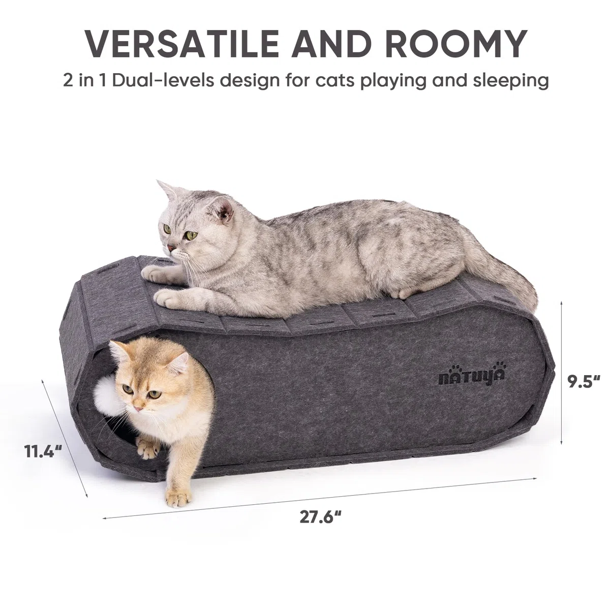 NATUYA Casa para gatos de fieltro, cueva para gatos, de fieltro estable, fácil de limpiar, plegable (70 x 29 x 24 cm, gris)