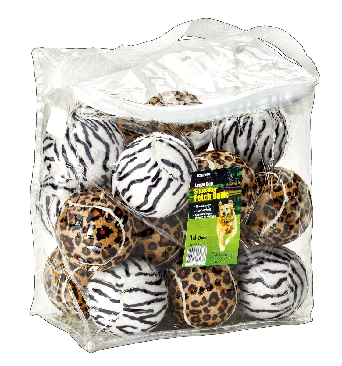 TOURNA Unique Sports - Pelotas de Tenis Grandes con Estampado de Animales para Perros, Juguete para Perros de 18 Unidades