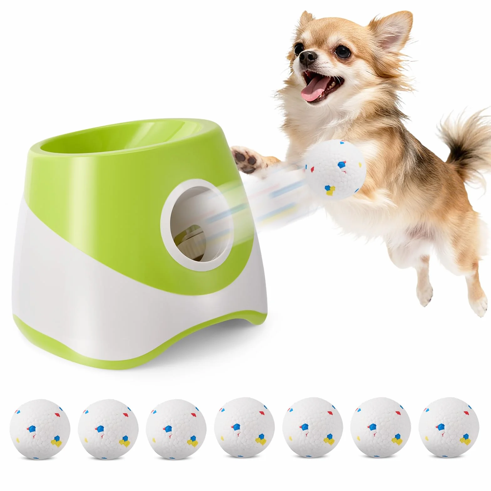Dispara pelotas para perros, lanza bolas para perros automática, bola interactiva con 6 mini de tenis, lanzador de pelotas de tenis, distancias ajustables 3/6/9 m para pequeñas y medianas