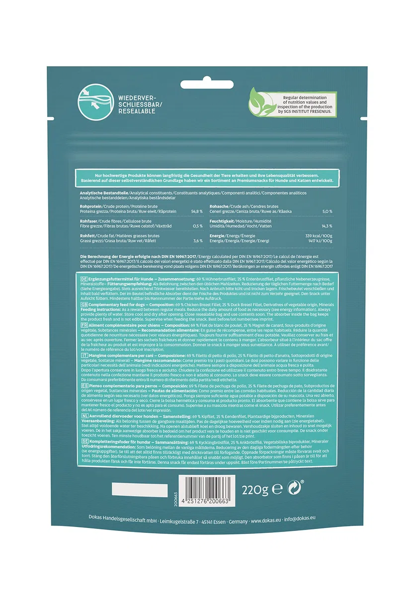 DOKAS Snack Premium sin Cereales con pezuña de Pollo para Perros, Ideal para Entretiempo.