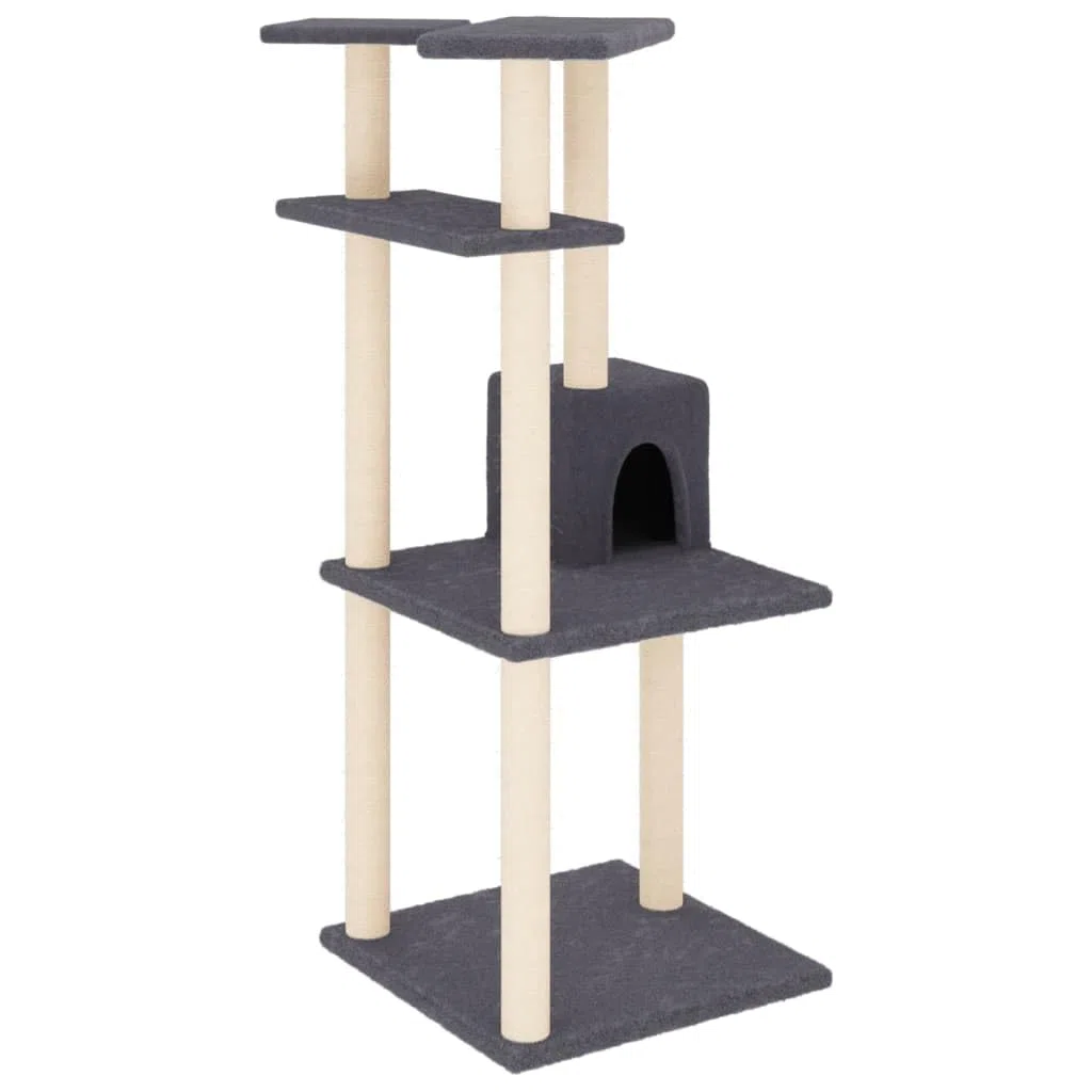 ShGaxin Rascador para Gatos con Postes de sisal Gris Oscuro 123 cm, Rascador Gato, Arbol Rascador para Gatos, Gatos Accesorios, Torre Gatos, Arranhador para Gatos, Casa para Gatos