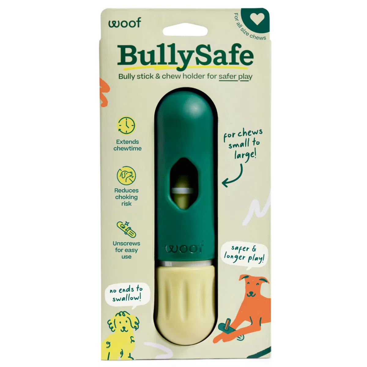 WOOF BullySafe - Soporte para Palos de Toro, Soporte Duradero para Masticar para Perros para un Juego Seguro y Duradero, fácil de Limpiar, no más Extremos tragados