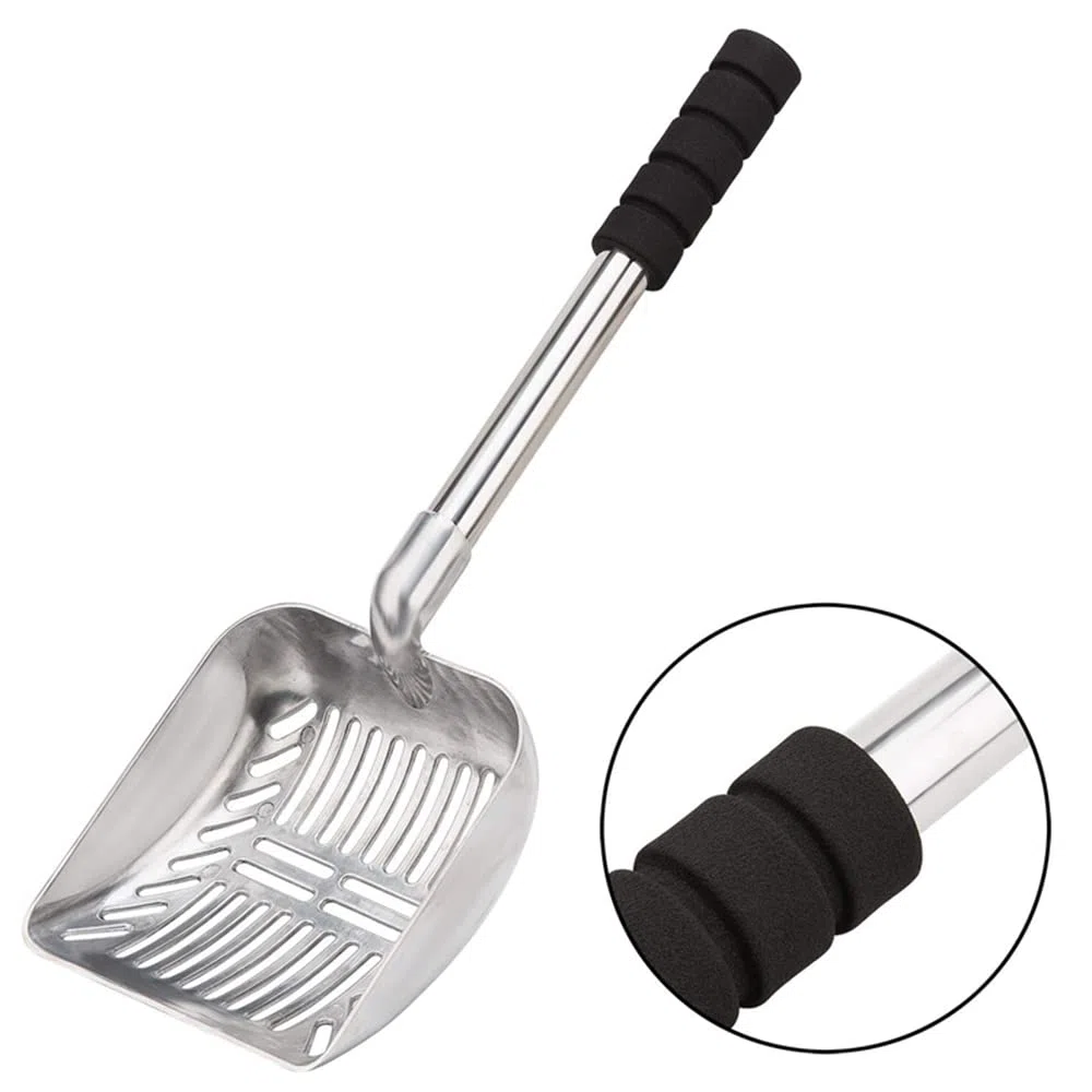 Cuchara De Arena para Gatos De Metal con Pala Profunda Y Mango Largo Tamiz De Arena para Gatos Antiadherente De Acero Inoxidable Desmontable
