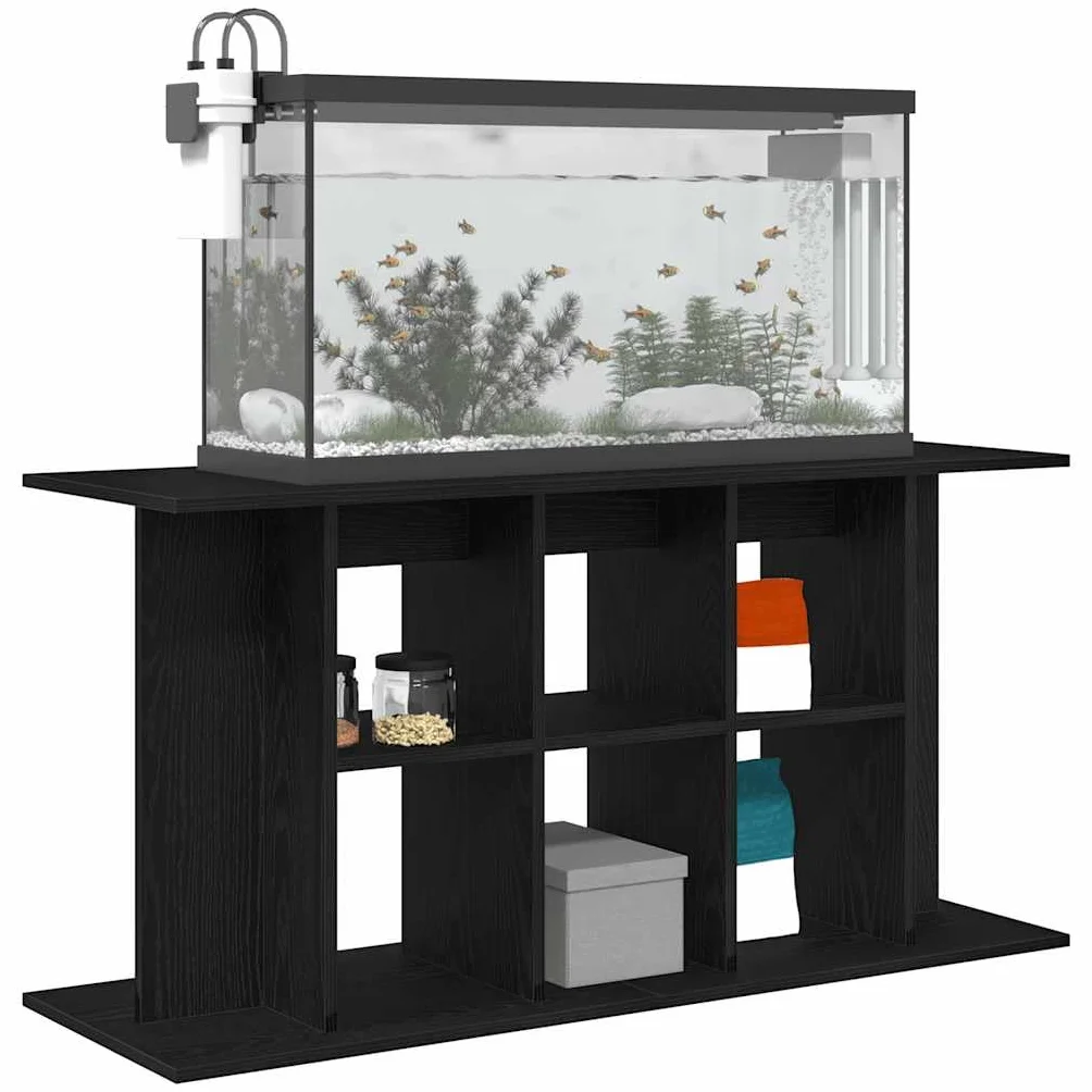 Soporte para acuario de madera de color negro, 120 x 40 x 60 cm, estable, con armario de almacenamiento y estante, estructura de muebles para peces, accesorios y filtro en el salón