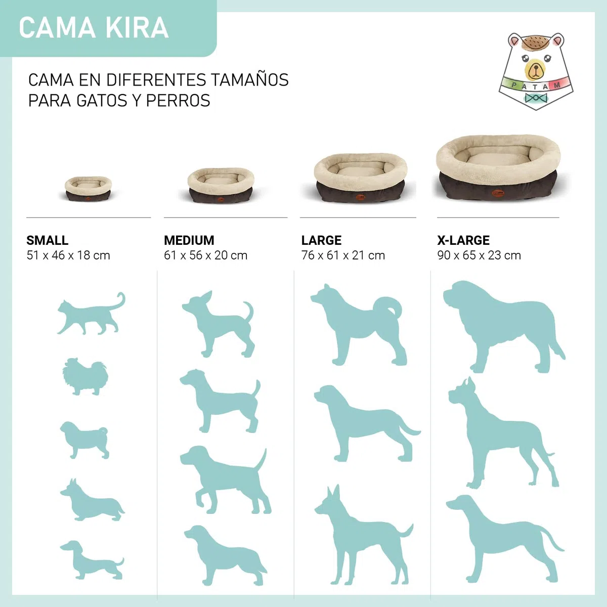PATAM Cama para Perros y Gatos para Interior, Suave y Antideslizante, Funda Lavable a máquina - Kira Beige, Medium 61 x 56 x 20 cm