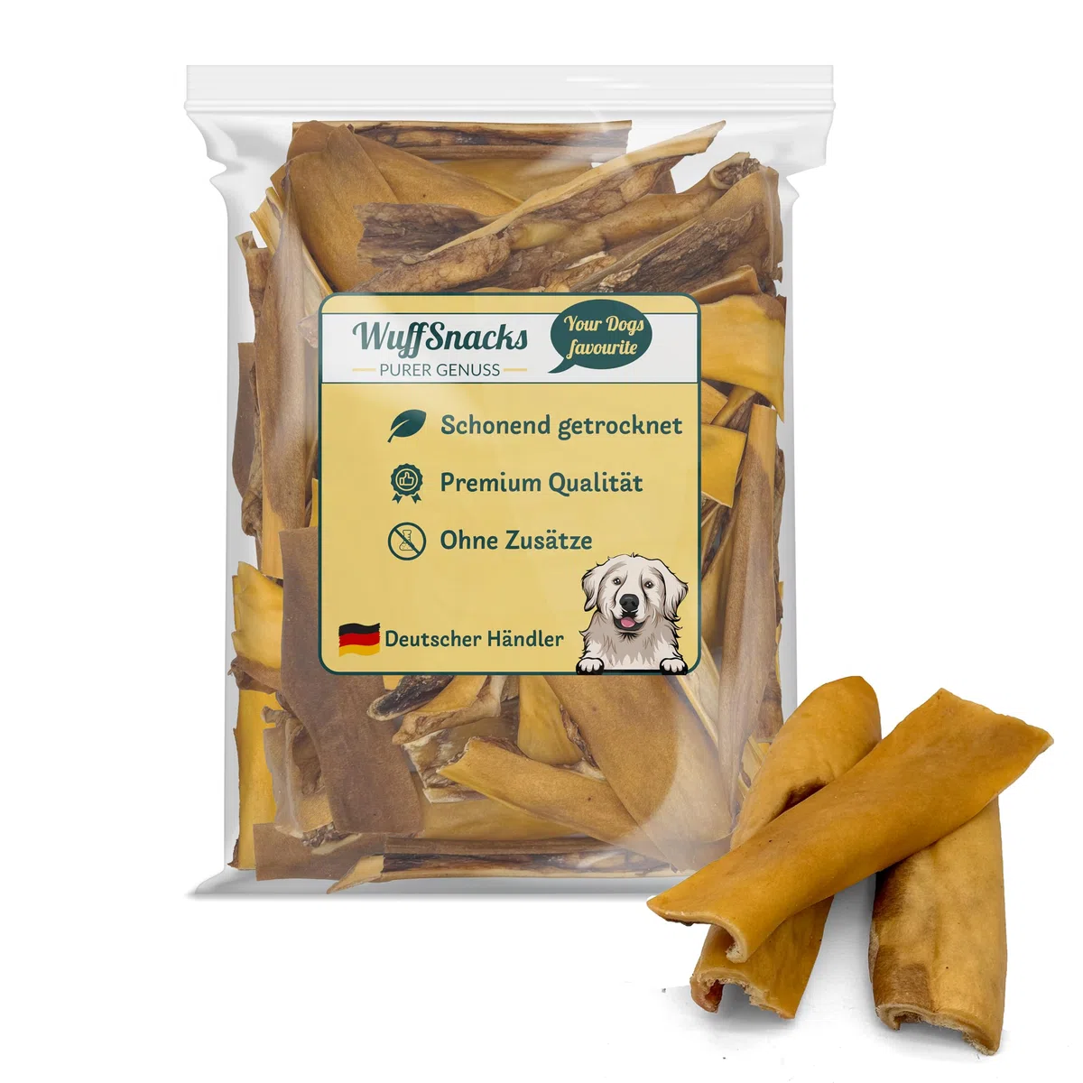 Piel de vacuno seca para perros, 2,5 kg, masticable natural, 20 cm, aperitivos para masticar para perros de Wuffsnacks