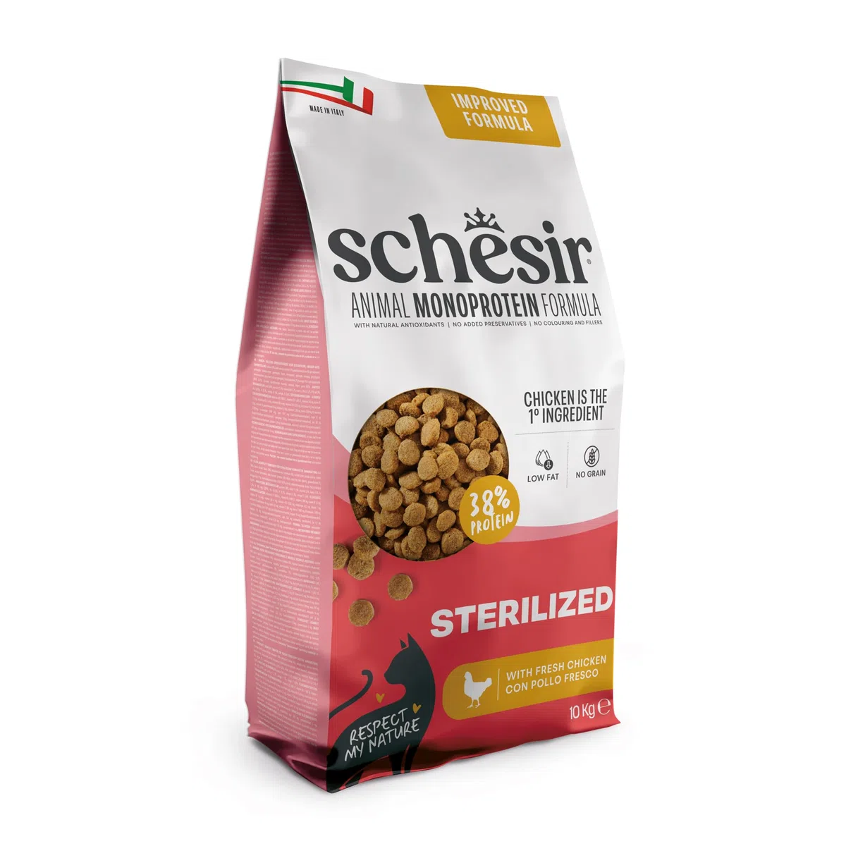 Schesir Animal Monoprotein Sterilized, Croquetas para Gatos Adultos Esterilizados, Alimento Seco Monoproteico Completo, Sabor Pollo, 10 kg