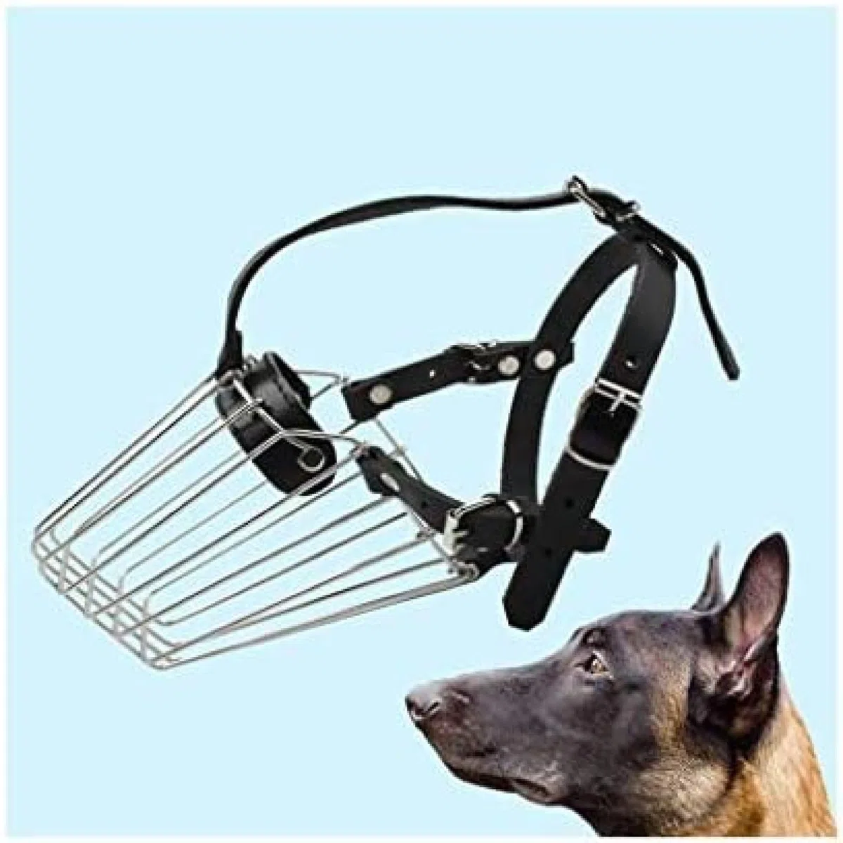 Bozal para Perro Basket para Perros Grandes, Máscara De Metal De Acero Inoxidable para Perros De Compañía, Correas De Cuero Ajustables para Pastor Alemán Belga Malinois,Malinois Belga,Constructive