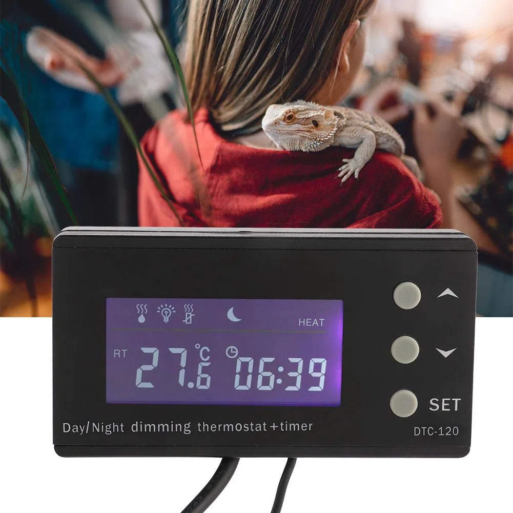 Naroote Termostato, Termostato Digital para Reptiles, Termostato para Reptiles, Reptil Termostato Digital Controlador de Temperatura de temporización PID con Pantalla LCD(EU, 220V)