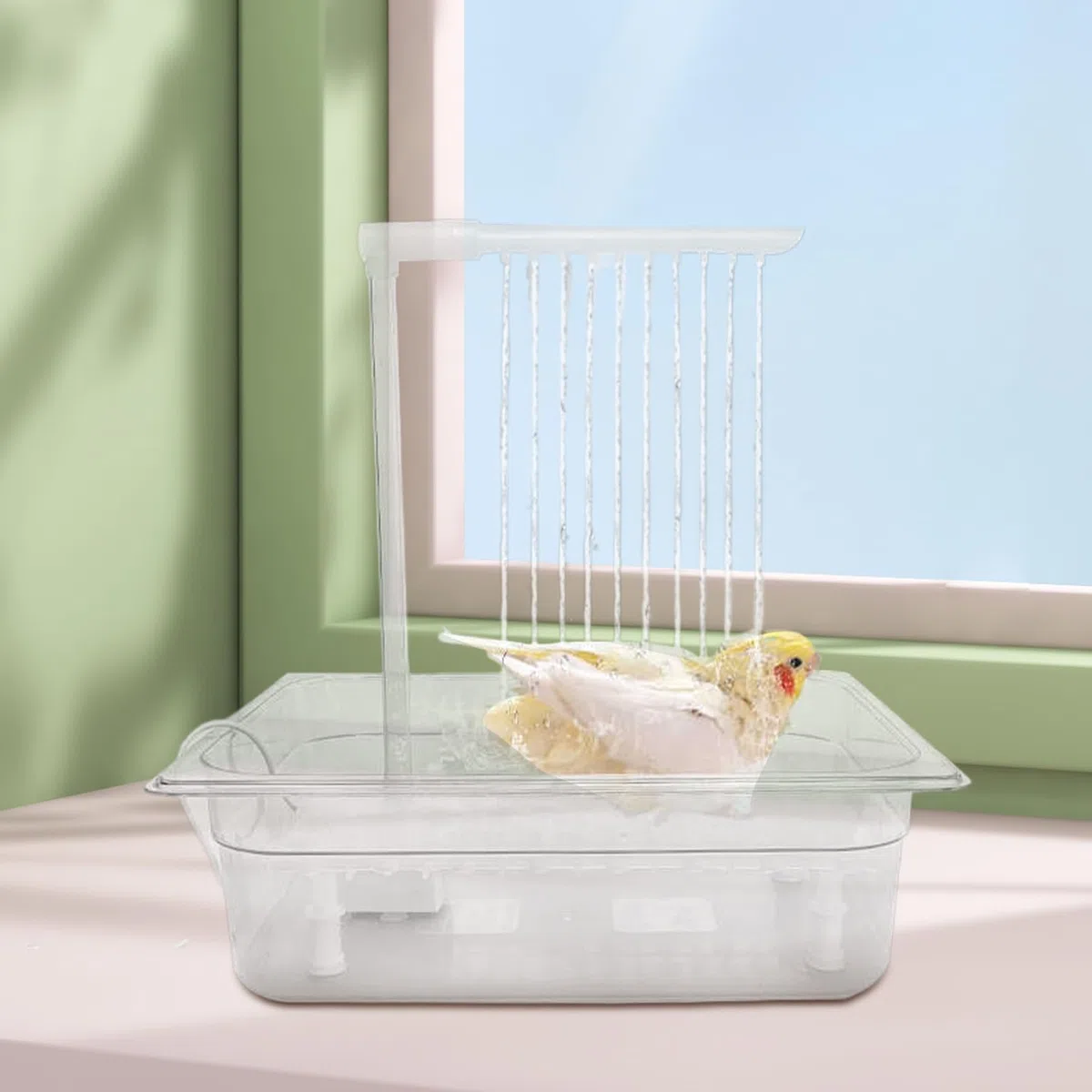 Ducha automática de pájaros, ducha de baño automática de aves Baño | Bañera de ducha de cacatina eléctrica para periquito gris africano, bañera de bóveda con presió