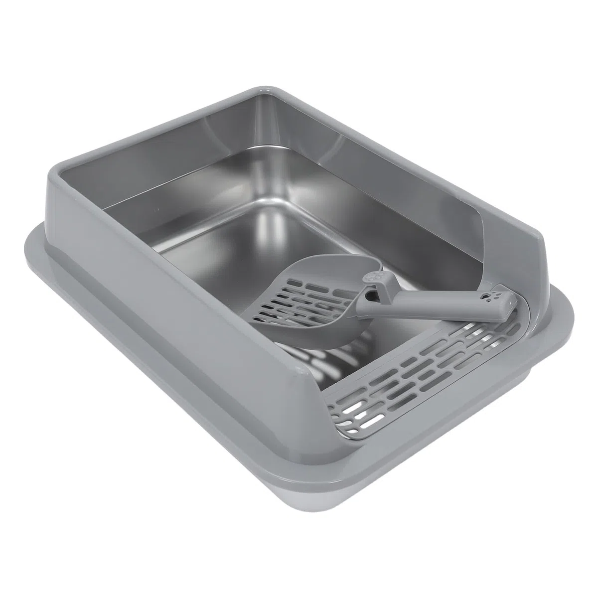 DOITOOL Bandeja de Arena para Gatos de Acero Inoxidable Mediana con Tapa Metálica Gris Caja Cerrada Antiadherente para Uso Doméstico Interior y Exterior Accesorios Gatos Caja de Arena