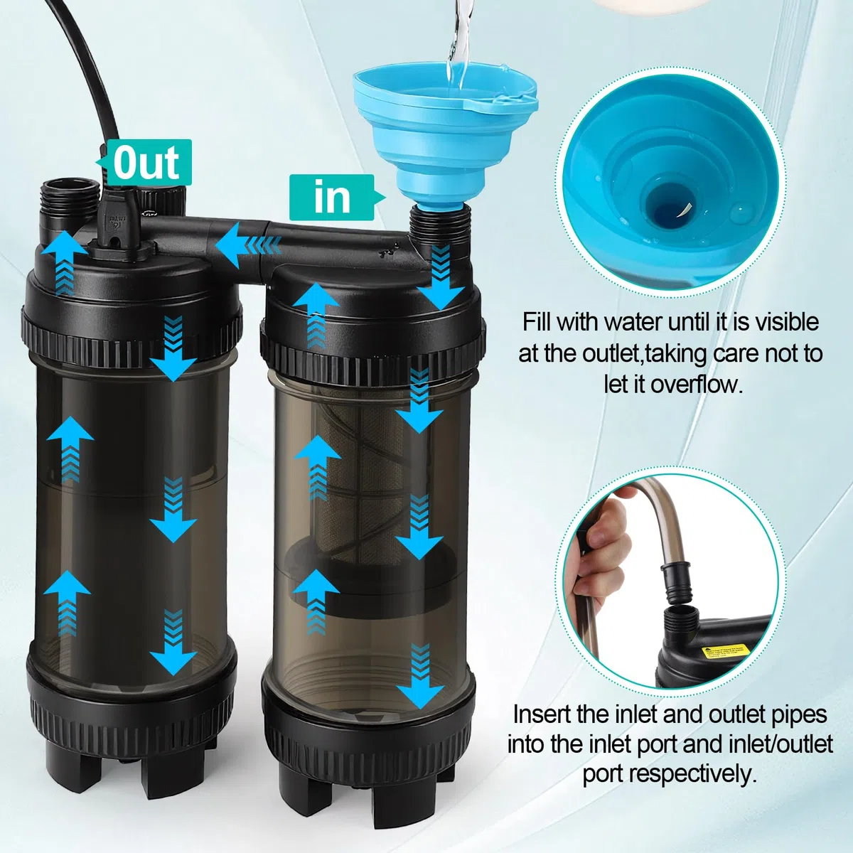 hygger Filtro externo para acuario de 9 W, filtro de agua de doble flujo, 450 l/h, para colgar en el acuario, para recogida de peceras de 27 a 74 L, descarga de residuos para agua dulce y salada