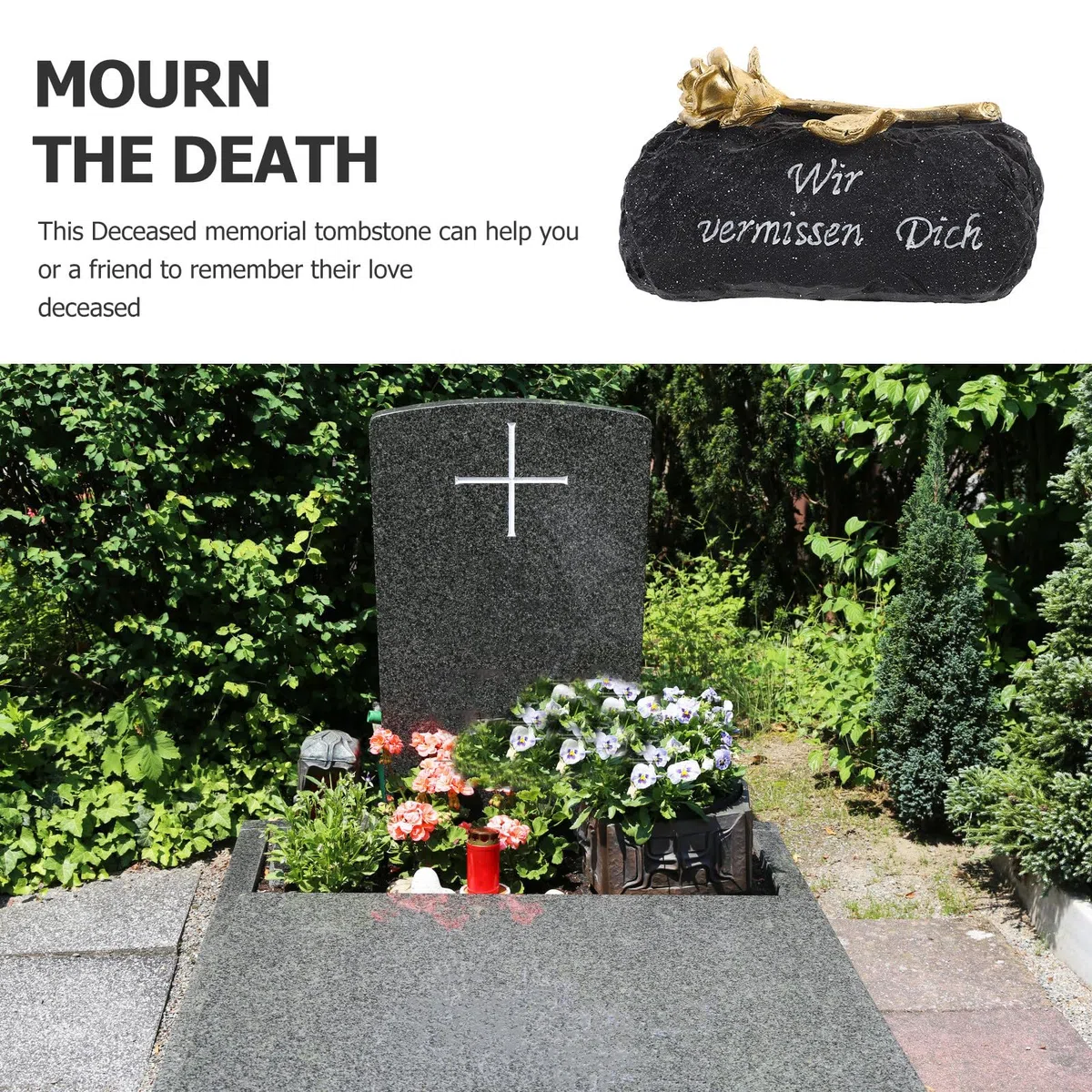 Abaodam 5 Piezas Lápida Conmemorativa de Resina Negra para Decoración de Luto en Exteriores Adecuado para Jardín y Césped