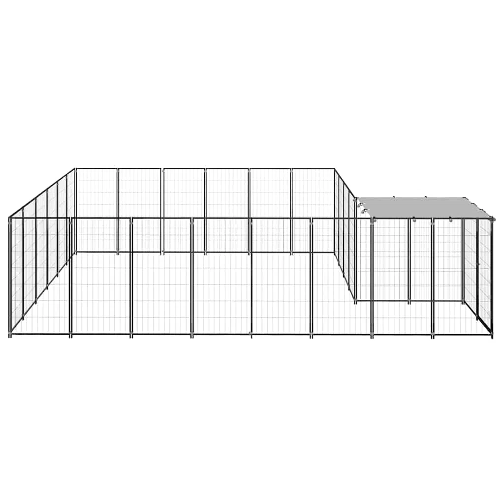 Perrera negra de acero de 12,1 m² con techo resistente al agua, puerta con cerradura, resistente cercado para jardín y exterior, salida segura y protección para cachorros y perros