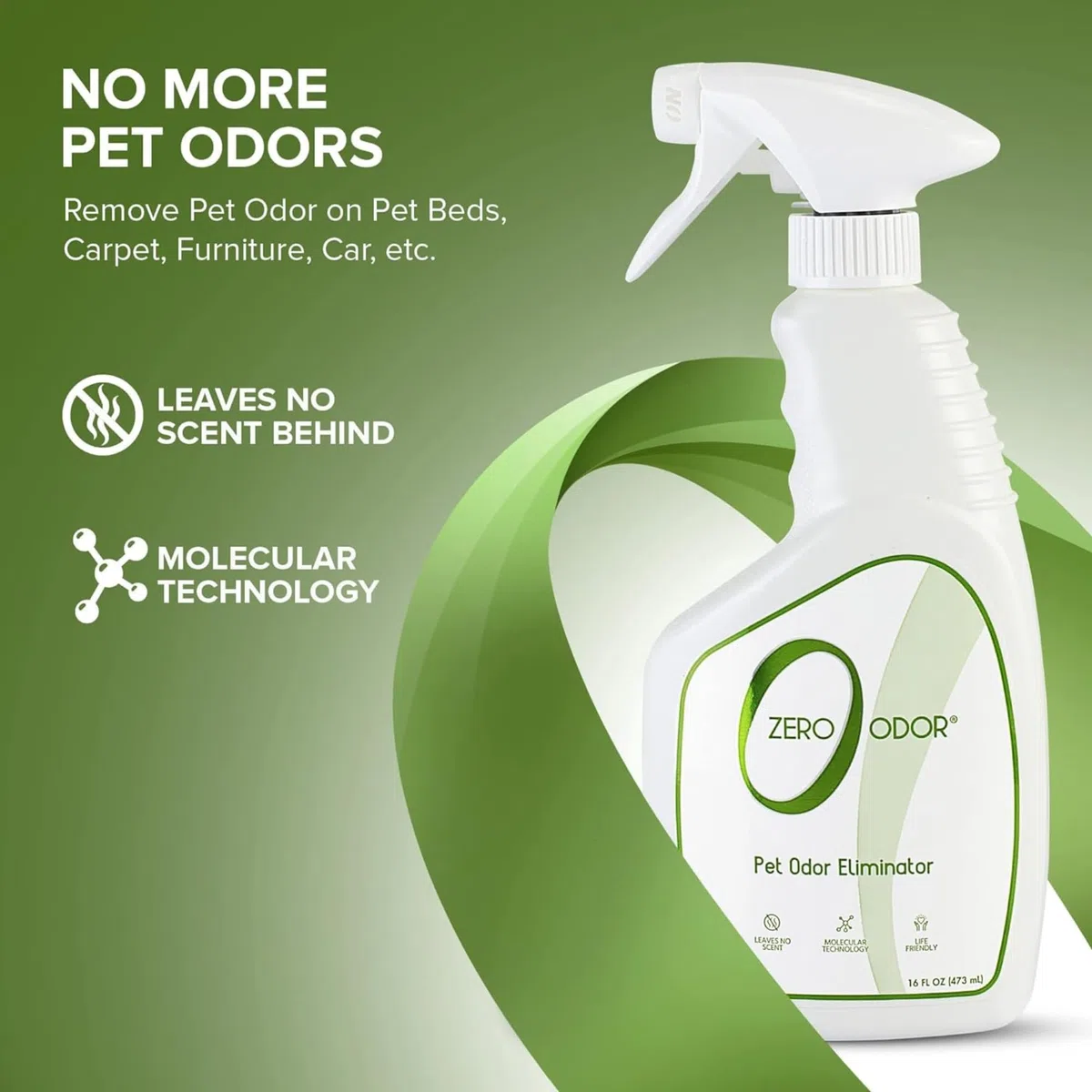 Zero Odor Eliminador de olores de Mascotas, Limpiador de Aire, purificador y Desodorante, más Que un ambientador, Realmente Elimina los olores a Nivel Molecular, Spray de gatillo (16 onzas)
