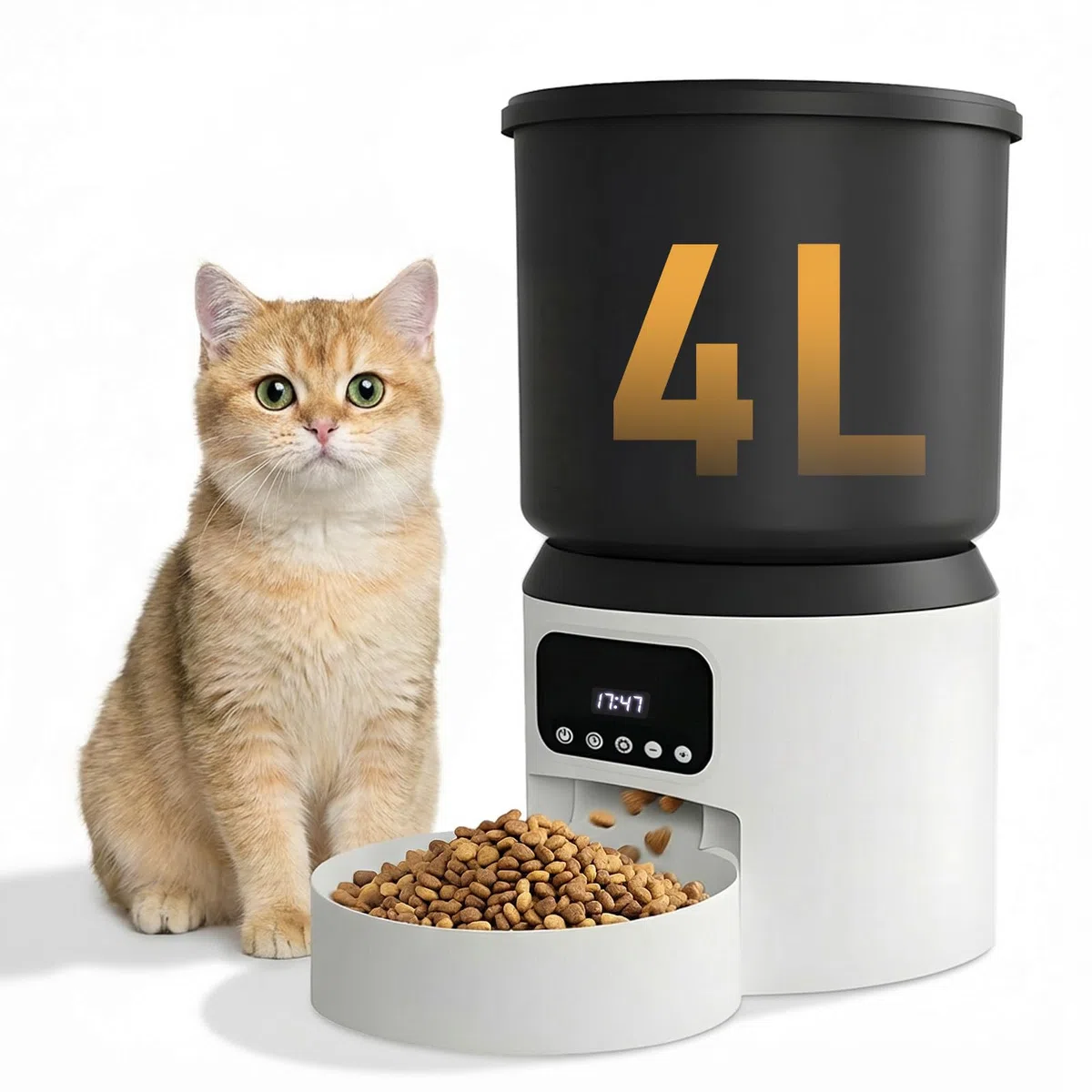 Comedero Gato Automatico, 4L Dispensador Comida Gatos y Perros, Comedero Automático para Gatos con Temporizador Programable, 1-9 Comidas al Día, Liofilizados Compatibles, para Perros/Gatos