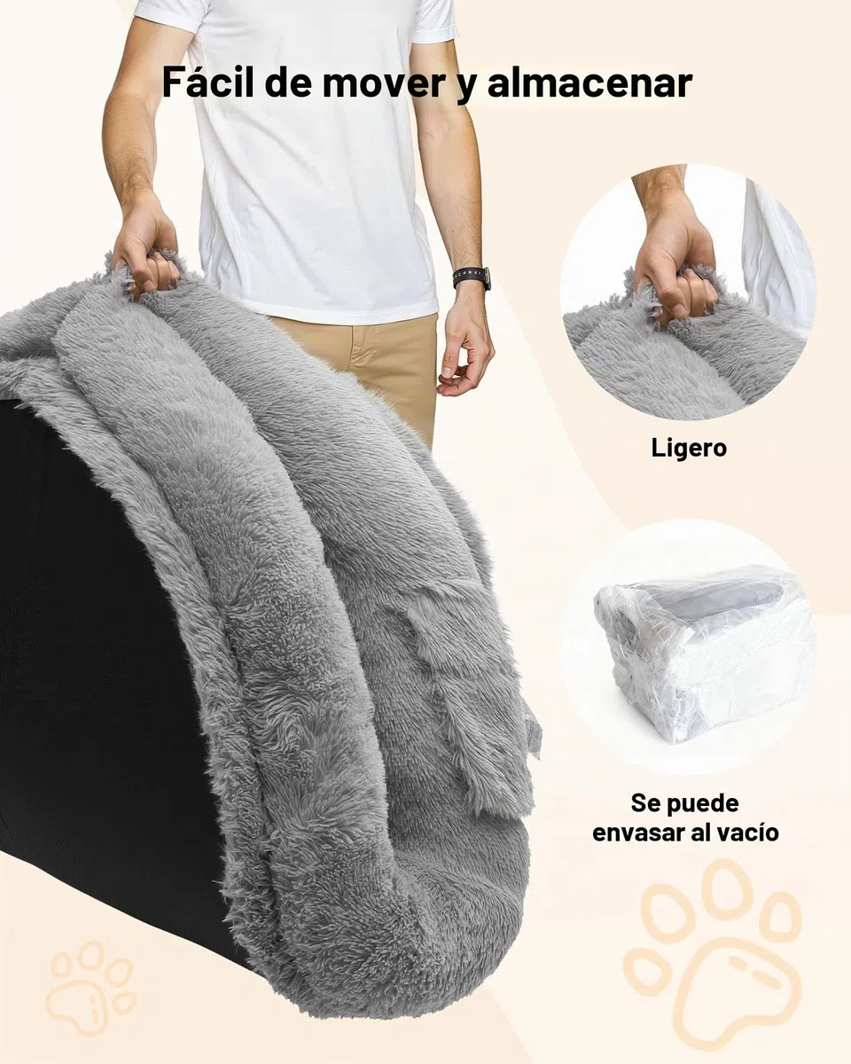 VEVOR Cama Acogedora para Perros, Diseño Ovalado, 174 x 118 x 24 cm, Espuma Viscoelástica, Tamaño Humano, con Bolsillo Lateral, Asa y Cremallera, Funda Extraíble y Lavable a Máquina, Gris Oscuro
