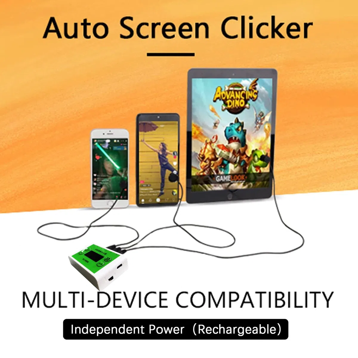 Clicker automático físico de velocidad independiente ajustable en diferentes puertos: Clicker automático para iPhone iPad, dispositivo de pantalla para Android iOS, clic simulado de dedo, adecuado