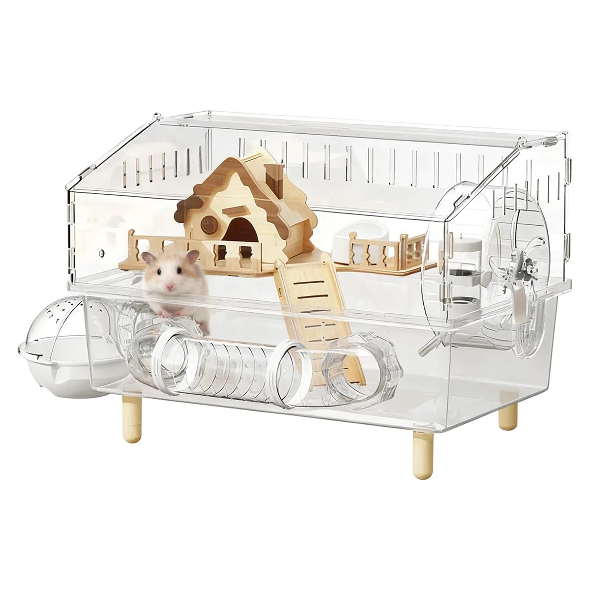 Jaula De Hámster De Acrílico con Accesorios, Jaula Transparente, Casa De Roedores, Hábitats para Mascotas De Acrílico Transparente De 2 Capas, para Roedores,Uso Tienda De Mascotas