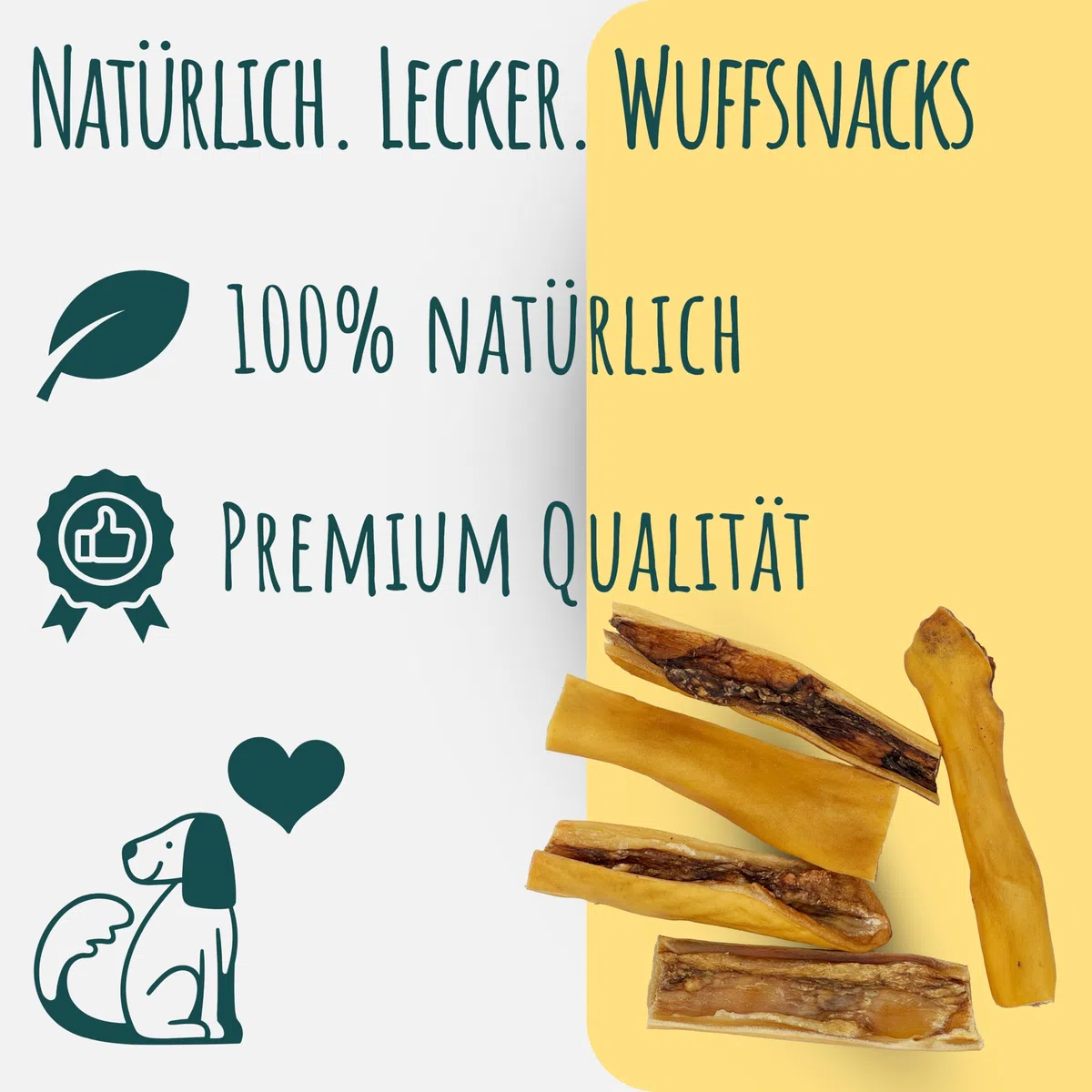 Piel de vacuno seca para perros, 2,5 kg, masticable natural, 20 cm, aperitivos para masticar para perros de Wuffsnacks