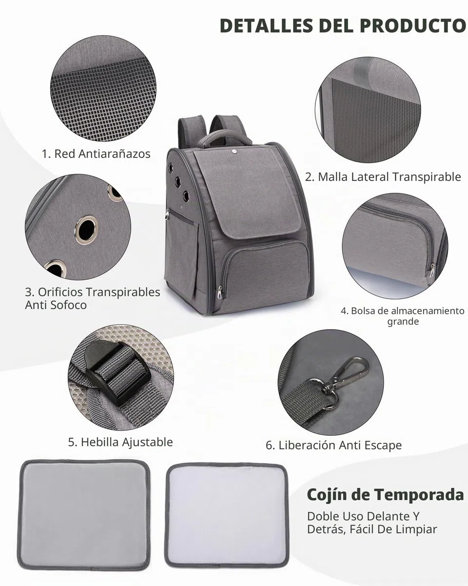 PETCUTE Transportin Gato Mochila Perro Pequeños Bolsa para Transportar Gatos Transpirable Viaje Mochila para Llevar Perros Gato Gris