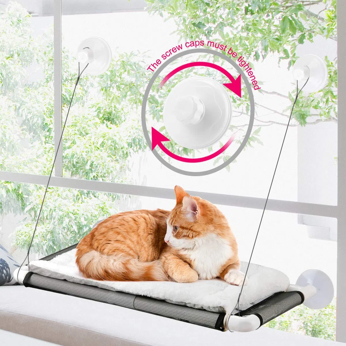 Percha para Ventana de Gato, Hamaca para Gatos con Manta de Forro Polar Gratis, Las últimas ventosas de Tornillo 2024, Cama Extra Grande y Resistente, Asiento de Descanso para Gatos para Dos Gatos | Cama con ventana para 2 gatos grandes, asiento de descan