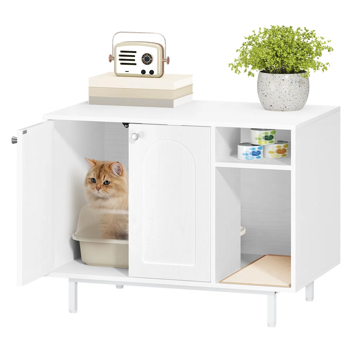 Hzuaneri Armario para Gatos, Mueble Arenero Gatos, Caja de Arena, Mueble Arenero, Casa para Gato con Puerta y Divisor Separado, 50 x 80 x 61 cm, Piernas Altas, Blanco CB01513W