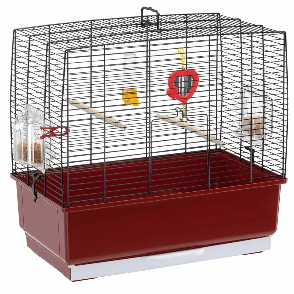 Ferplast Jaula Rectangular para pájaros exóticos y Canarios Rekord 3, con Accesorios y comederos giratorios, Robusto Alambre Pintado Blanco y cubeta de plástico Azul, 49 x 30 x h 48,5 cm