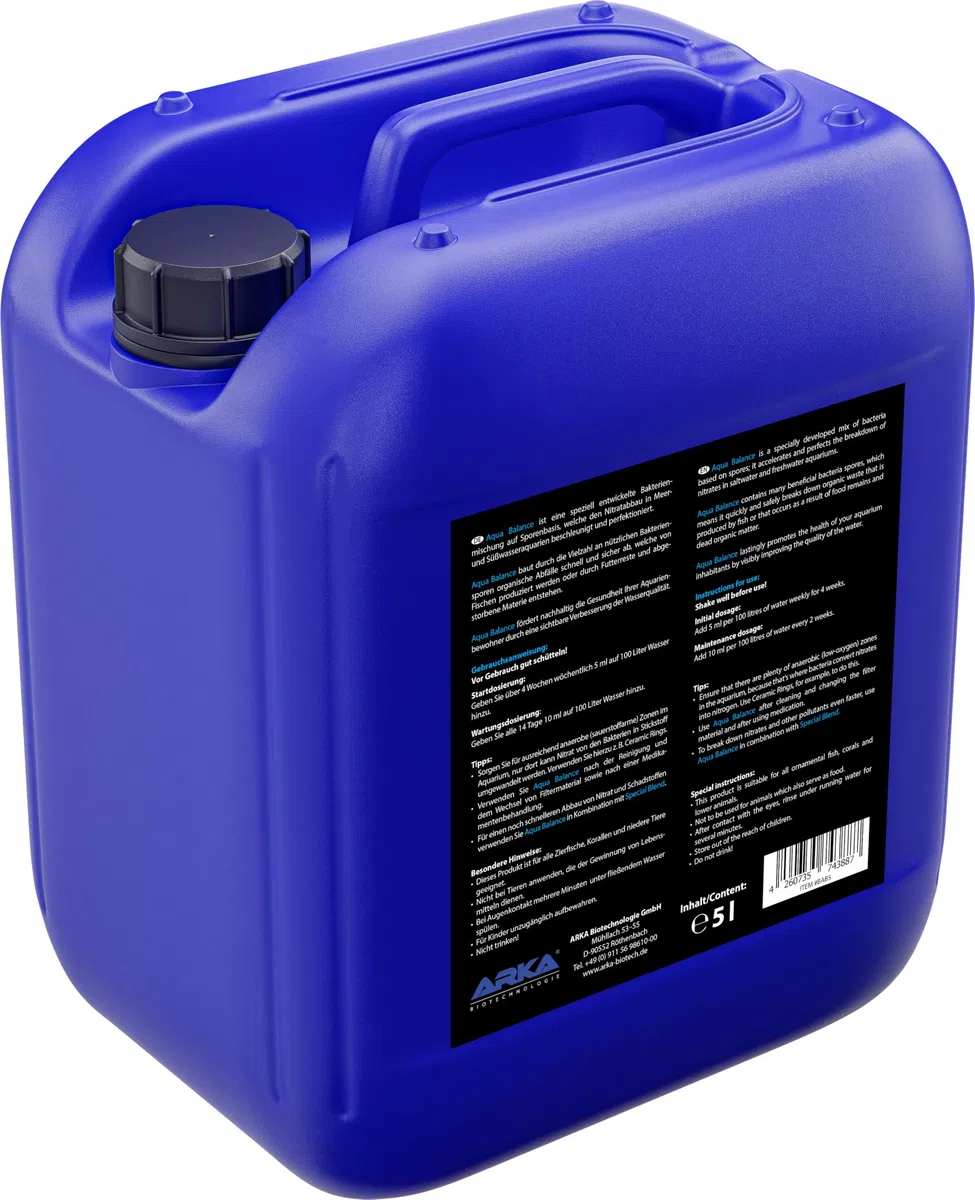 Eliminador de nitrato Acuario – ARKA Aqua Balance 5 L – solución biológica contra nitrato, Algas y turbidez – para acuarios Dulces y Marinos – Mejora el Agua y el ecosistema