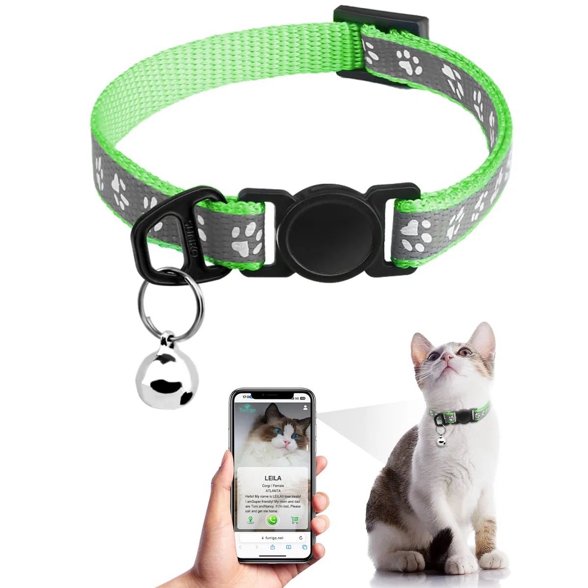 Collar de gato con etiqueta de nombre de código QR, collares reflectantes para gatitos con campana, etiqueta de identificación de gato personalizada, ultra duradero, ajustable, liberación rápida, se