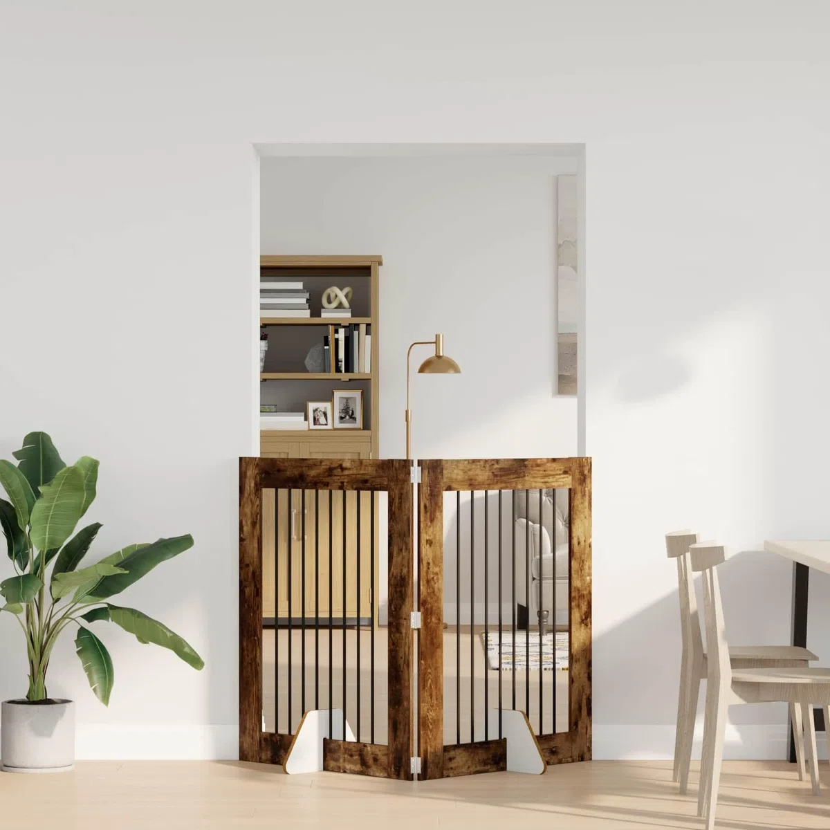 Portería plegable para perros con soporte de metal, 2 unidades, roble ahumado, 80 x 100 cm, perrera plegable y caño para interior y exterior, parque seguro para cachorros y perros