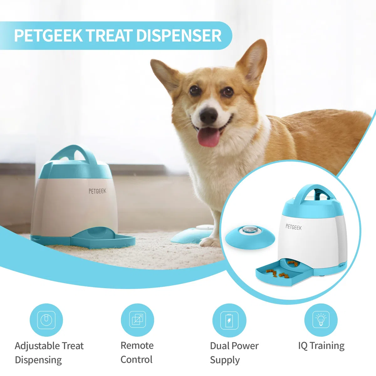 PETGEEK Dispensador automático de golosinas para perros con botón, alimentador de entrenamiento de memoria de rompecabezas, juguetes dispensadores de alimentos interactivos, comedero para perros de