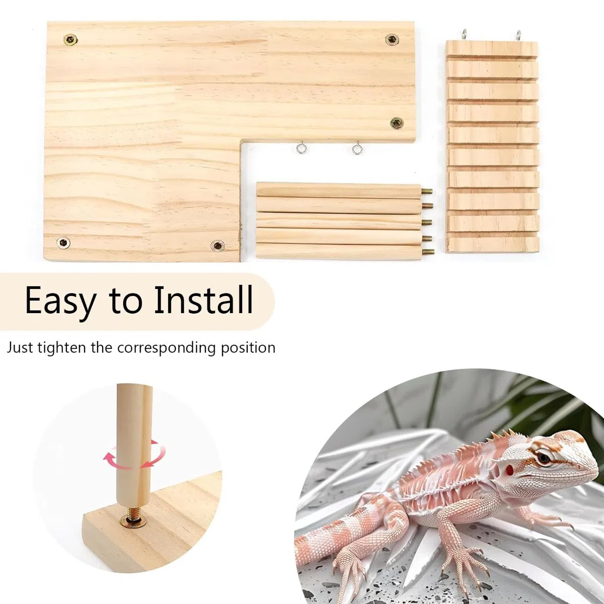 Escondite de Madera para Reptiles con rampa de Escalada, dragón Barbudo, Cueva, acuarios y terrarios, Accesorios para Dragones barbudos, gecos, lagartos, Tortugas, hámsteres (Grande)