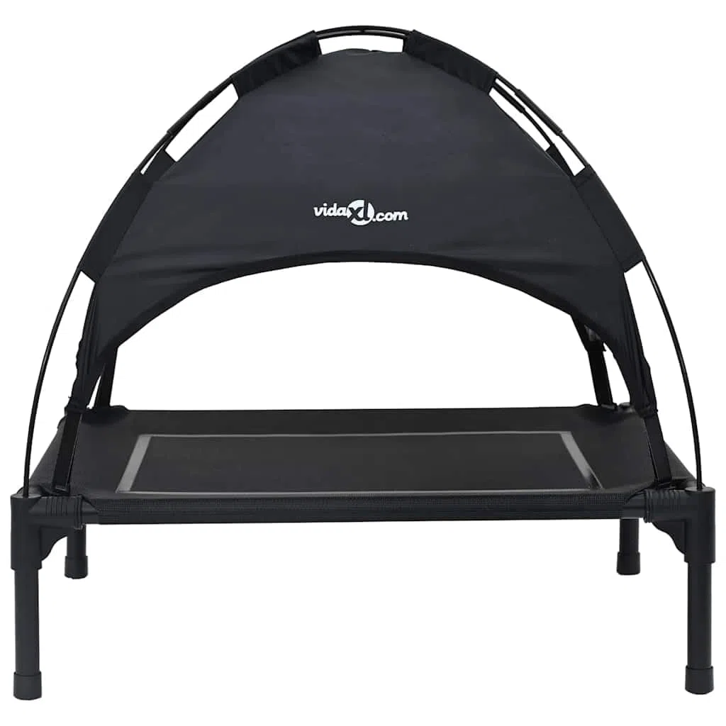 Caseta para perros al aire libre con techo, cama elevada para perros, negro, 71 x 64 x 71 cm, estructura estable de acero, cama plegable para mascotas, jardín y terraza, transpirable