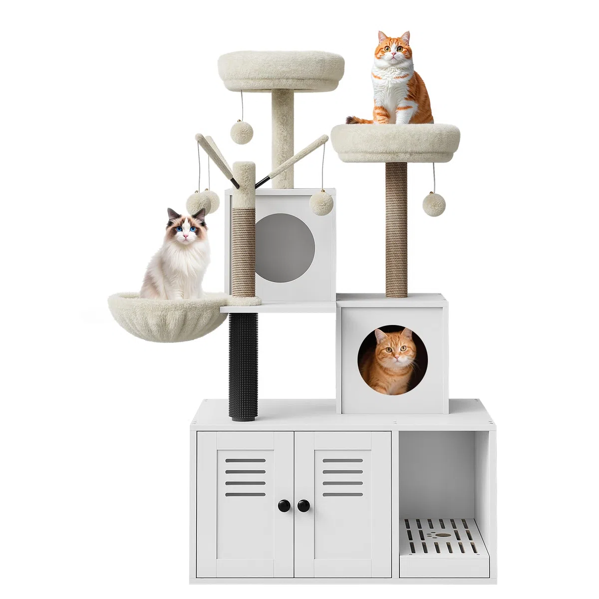 Árbol Rascador Grande Multifunción para Gatos – Cama Suave,Mueble con Caja De Arena Oculta y Múltiples Plataformas – Ideal para Hogares con Varios Gatos – Espacio Descansar y Jugar,140CM