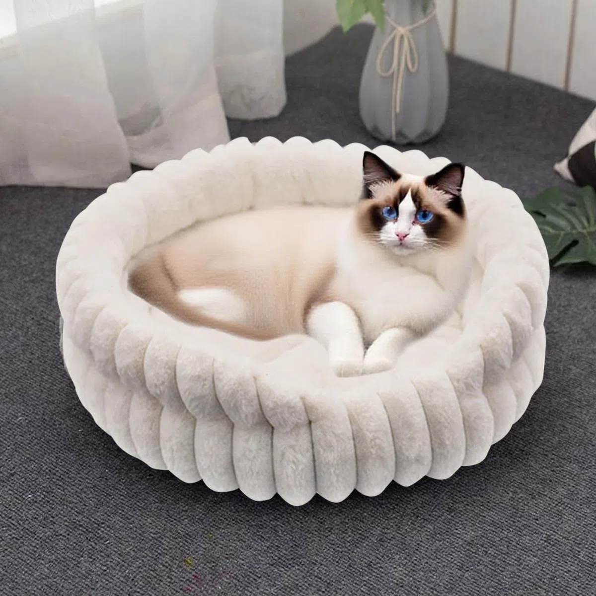 Cama para gatos - cama de peluche para perros | Camas redondas rosquillas para gatos de interior | Cama para mascotas calmante | Suministros para dormir, animales de invierno, uso al aire libre | Donut Abrigado para Dormir y Descanso en Invierno o Viaje C